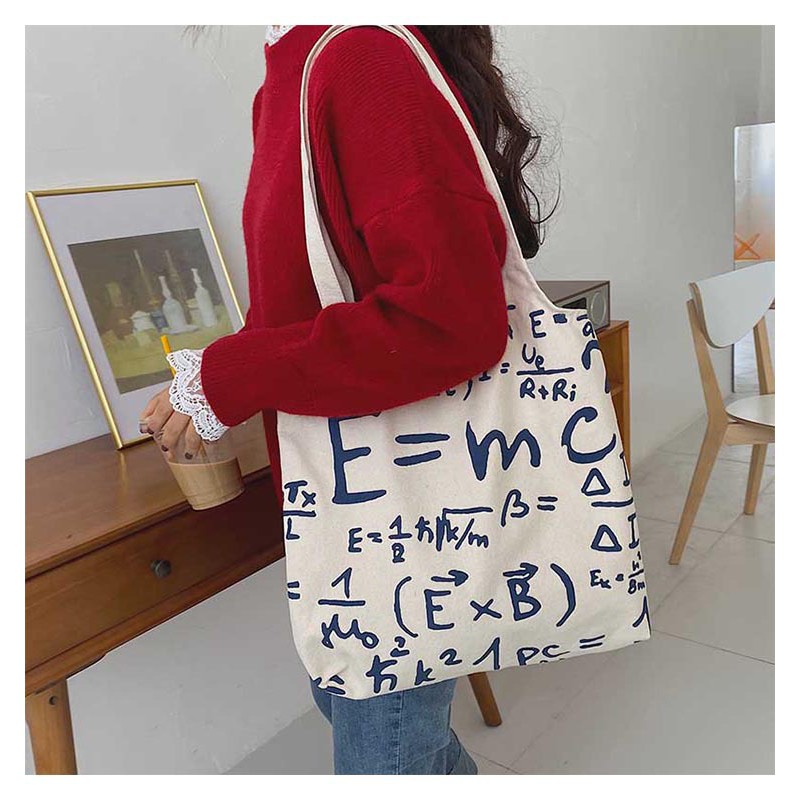 TC-06 tas canvas tote bag wanita import korea jepang simple rumus e = mc2