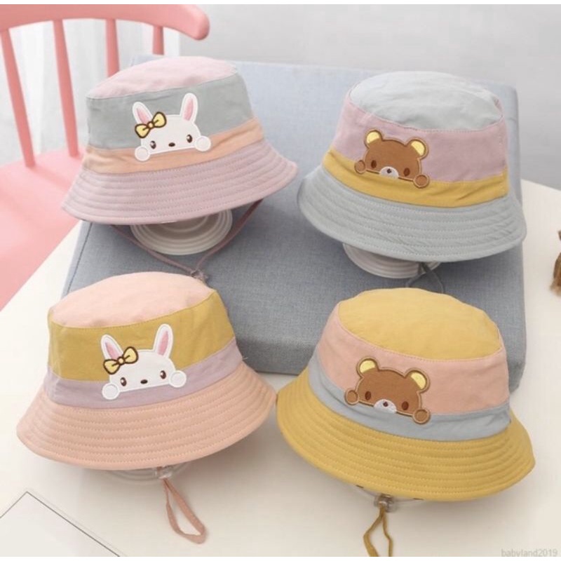 Topi Bucket Anak Bayi Perempuan / Laki Motif Rabbit Bear untuk Musim Panas