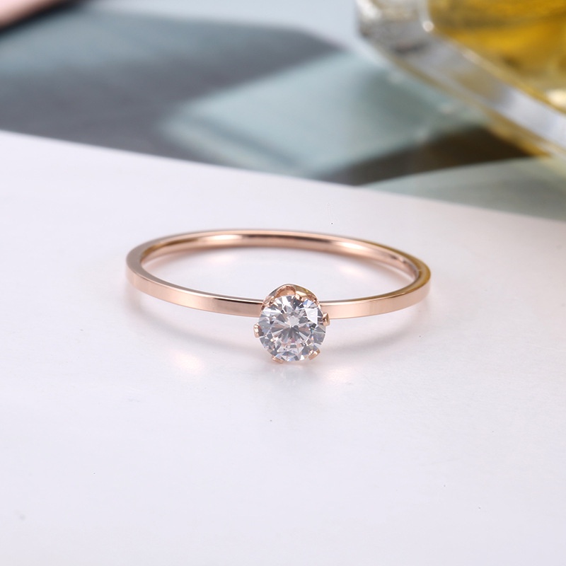 Cincin Berlian Zircon Bahan Titanium Steel Warna Rose Gold Untuk Hadiah Valentine R-22008