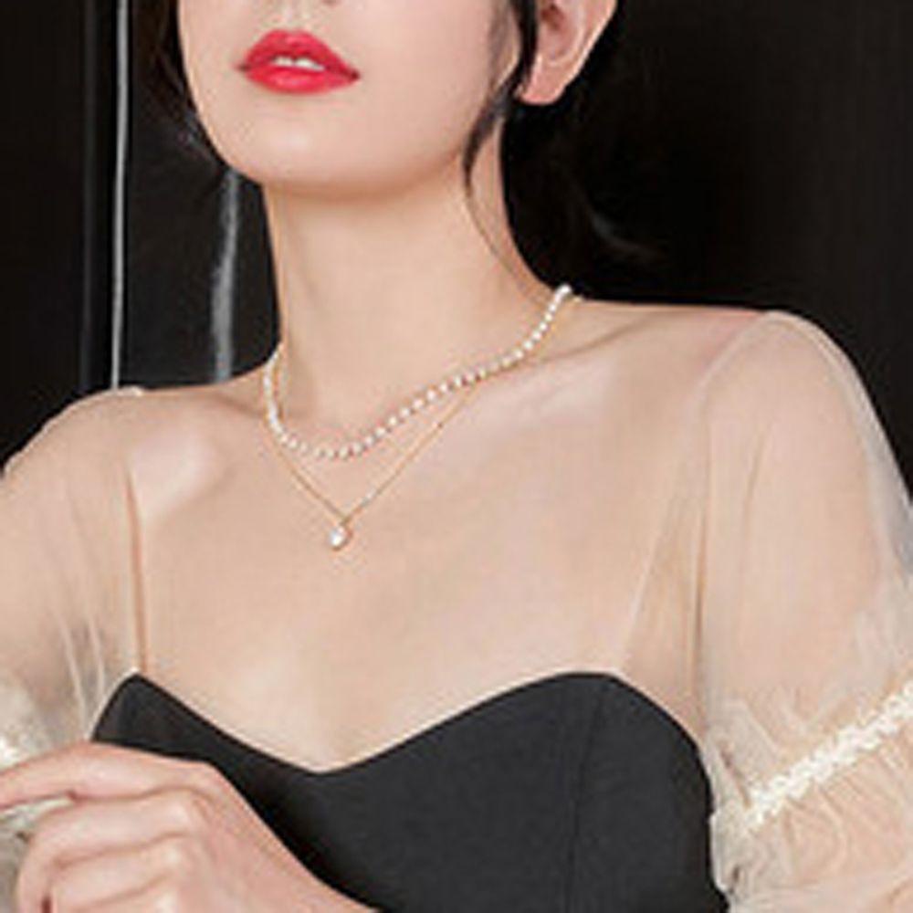 Needway Kalung Mutiara Retro Klavikula Kalung Kalung Perhiasan Fashion Pearl Choker