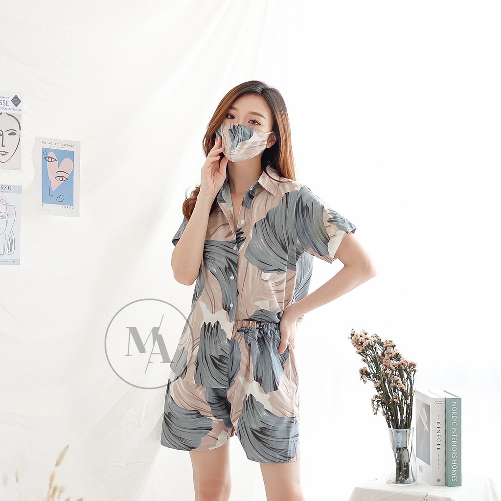 Morymony daily set homewar / setelan celana pendek / stelan baju wanita marble pastel-1