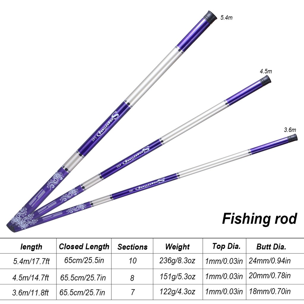 Sougayilang  2.7m 3.6m 4.5m 5.4m 6.3m 7.2m Joran Tegek Fishing Rod Carbon Tegek Panjang Fishing Pole Fishing Float Set Portabel Teleskopik Pancing Joran Pancing joran tegek