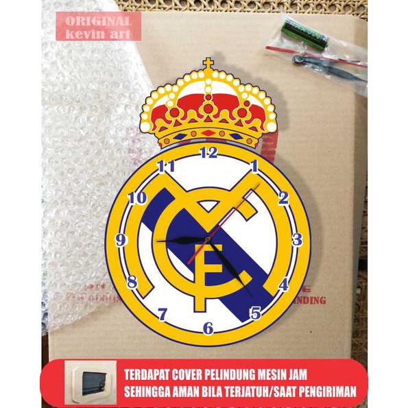 JAM DINDING KAYU UNIK BESAR MURAH GAMBAR LOGO REAL MADRID TERBARU