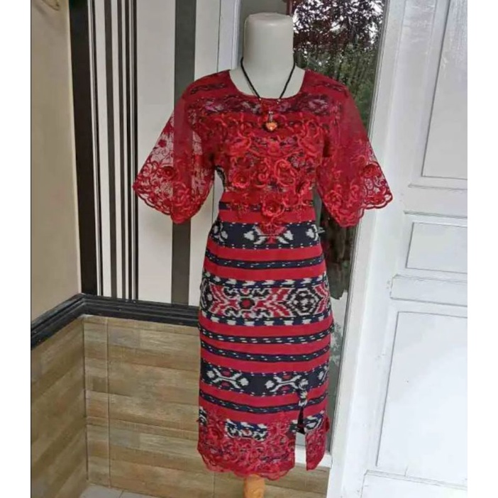 DRESS BROKAT TENUN FASHION TROSO JEPARA, DRESS CASUAL BROKAT TENUN ETNIK JEPARA, DRESS TENUN KOMBINA