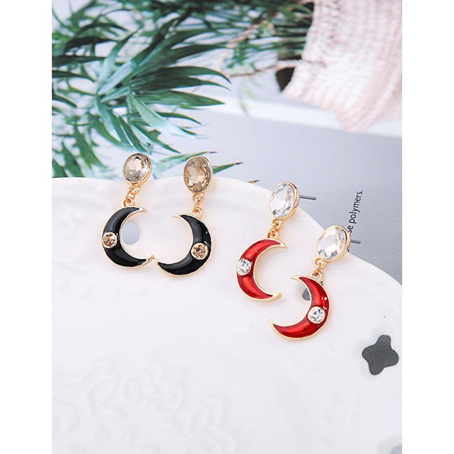 LRC Anting Tusuk Fashion Drip Oil Moon Stud Earrings F52142