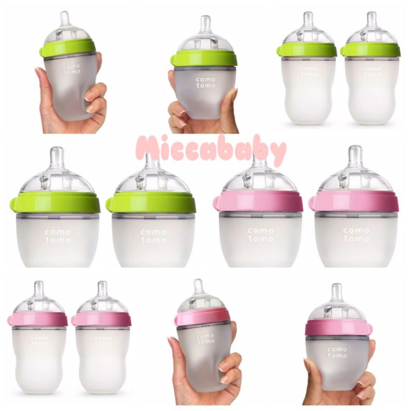Comotomo Single Twin Pack 150 ml 250 ml Pink Hijau Botol Susu ORIGINAL