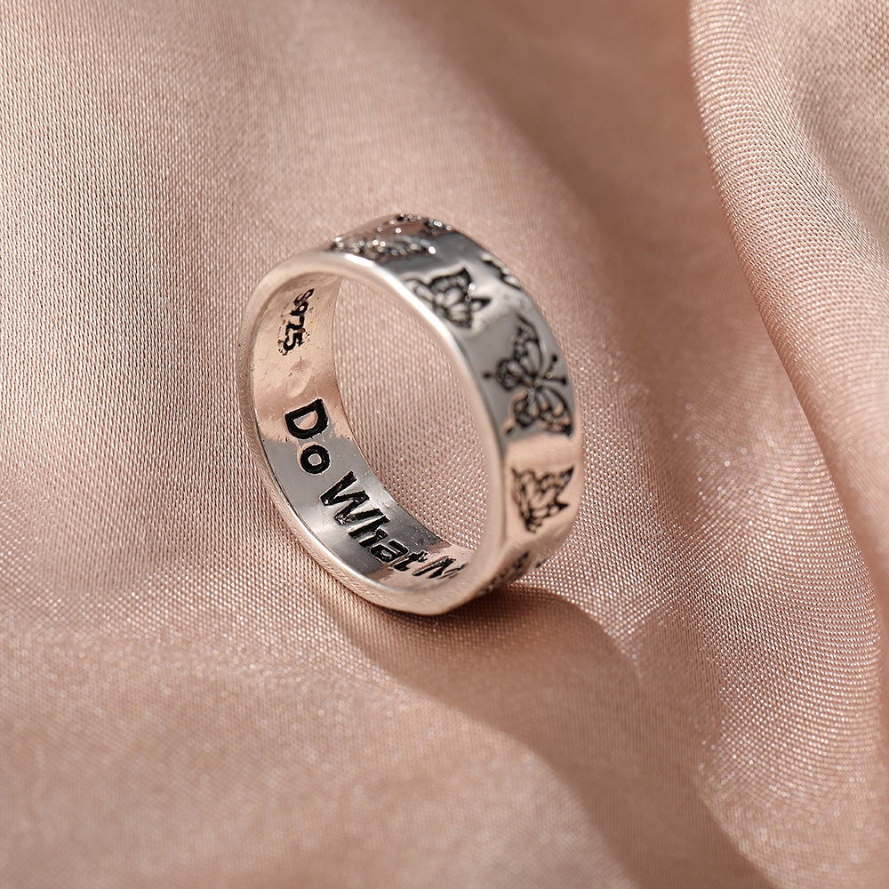AY(CN) Korean Vintage Engraving Butterfly Silver Ring Women Jewelry Accessories