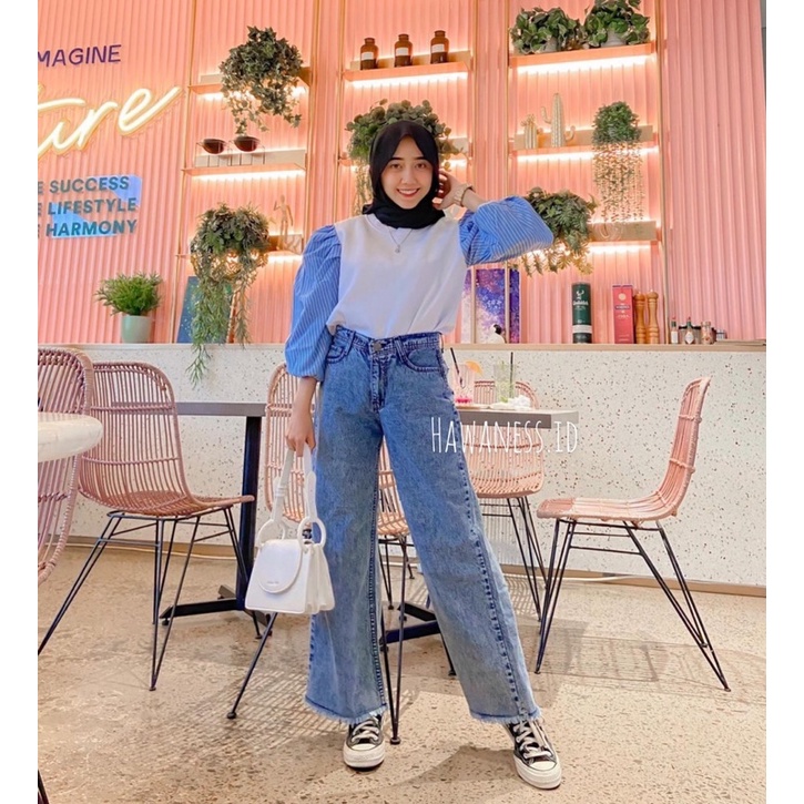 Highwaist Kulot Jeans wanita Rawis