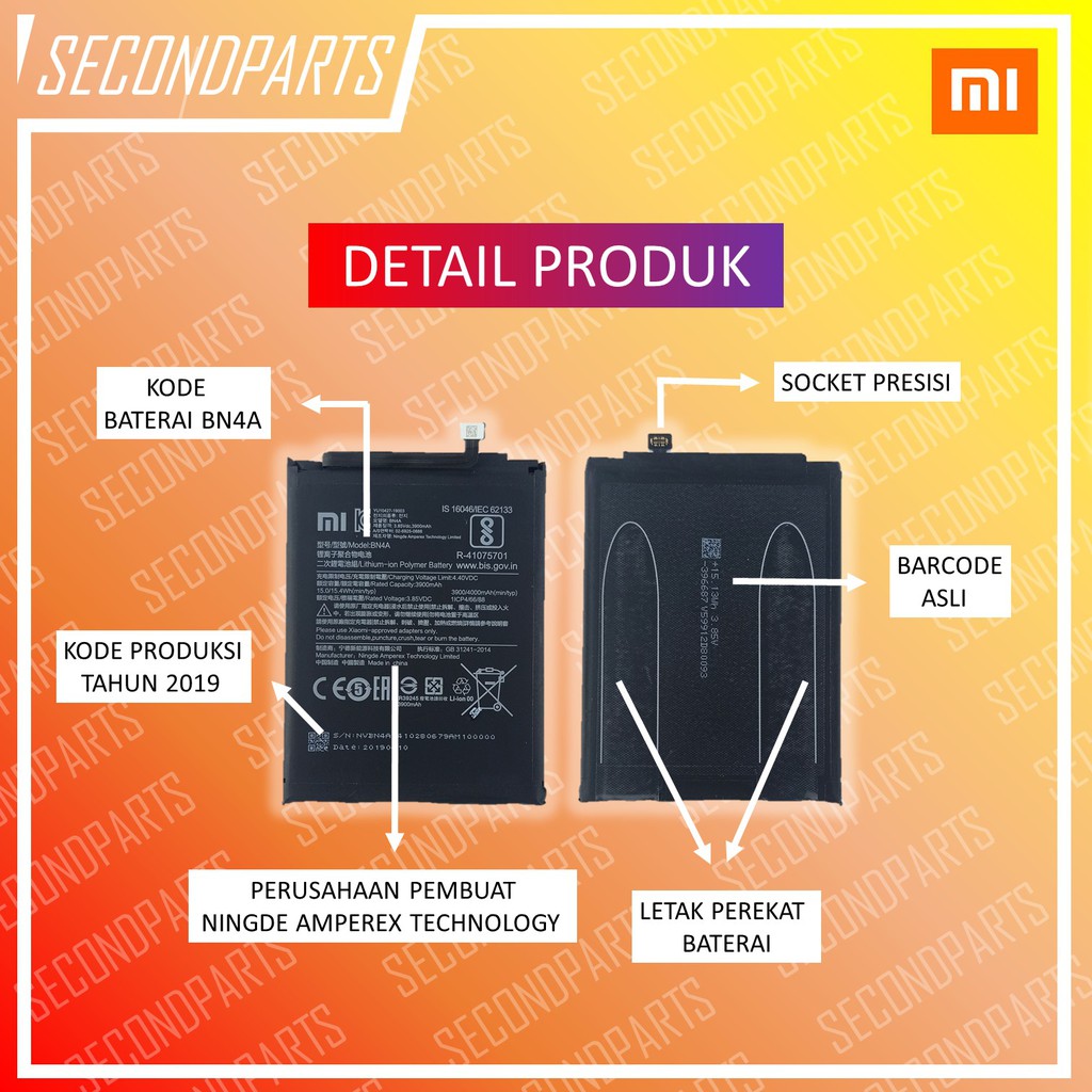 BATERAI BATRE BATTERY XIAOMI REDMI NOTE 7 BN4A ORIGINAL COPOTAN