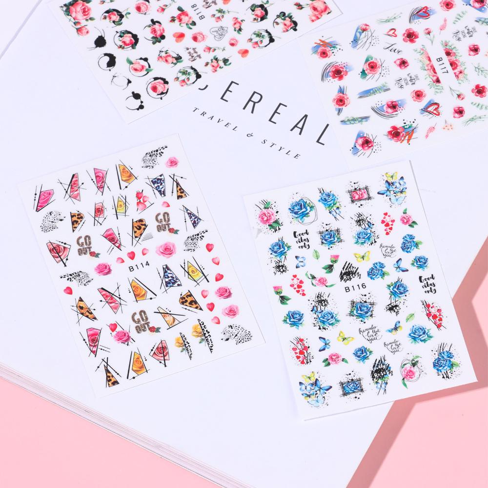 Solighter Stiker Kuku Manicure Rose Flowers Letter Line Dekorasi Nail Art