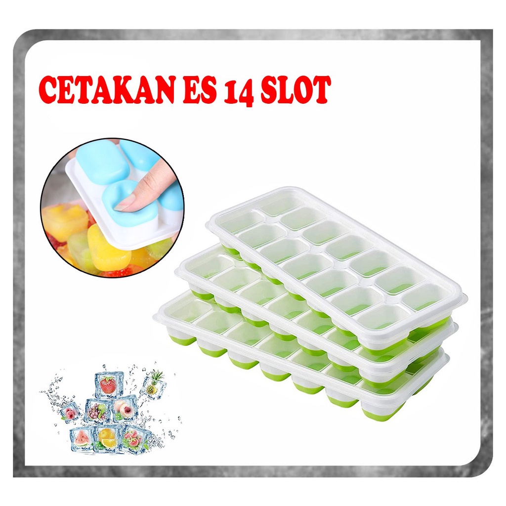 Cetakan Es Batu Silikon 14 Kotak + Tutup Ice Cube Tray Silikon Elastis