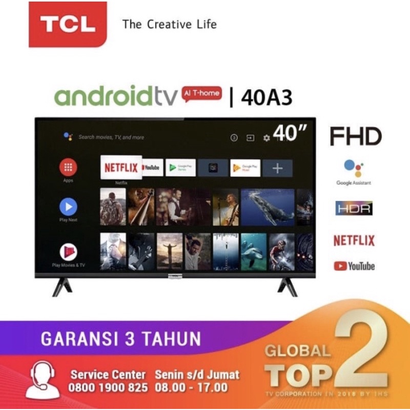 TV LED ANDROID TCL 40A3 40 inch SMART TV
