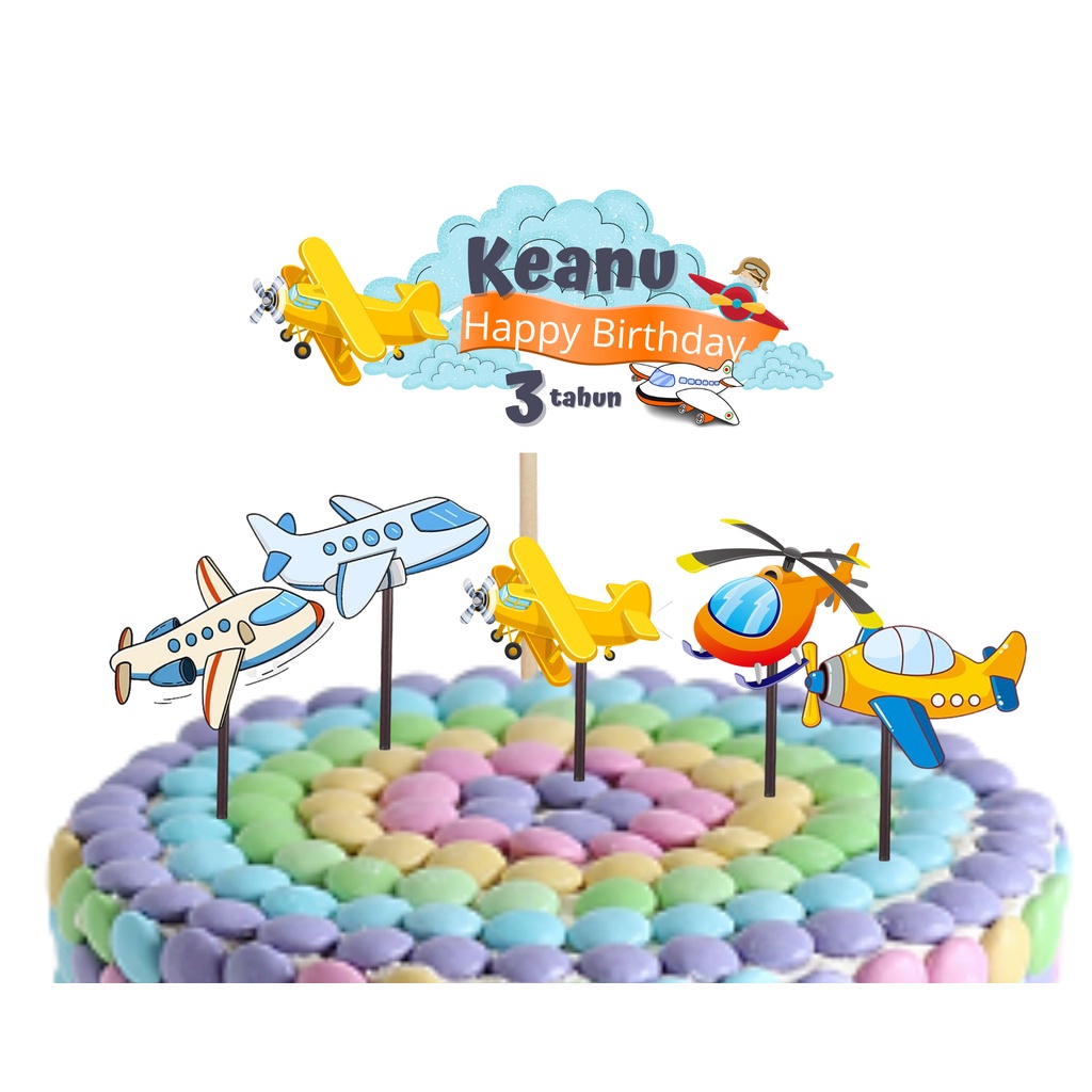 

Topper Cake pesawat/pilot, Hiasan kue Happy birthday