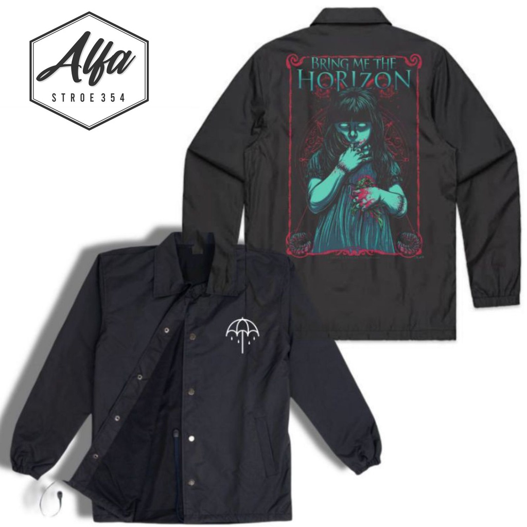 coach jaket BMTH Bring Me The Horizon windbreaker hitam jacket logo band pria wanita taslan waterpro