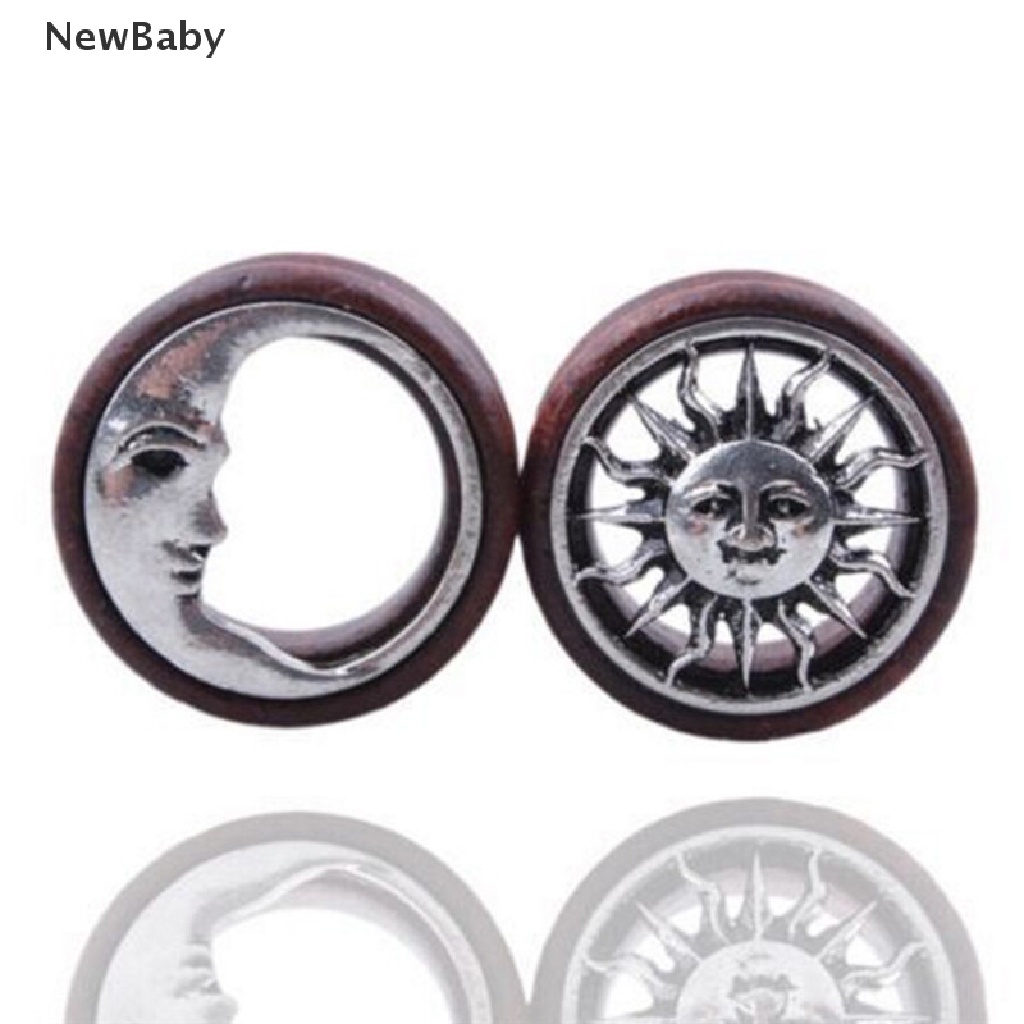 Newbaby 1 Pasang Ear Plug Tunnel Pembesar Lubang Tindik Telinga Desain Matahari &amp; Bulan