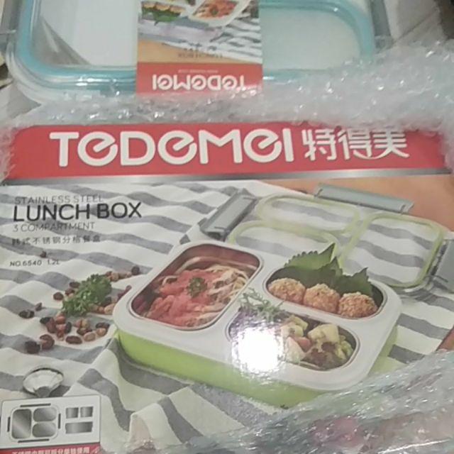 Lunchbox Tedemei 6540 Sekat 3 Stainless Steel 304 Anti Tumpah Pink Green Blue