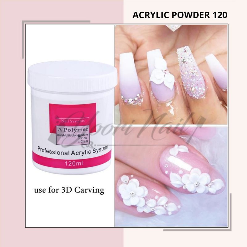 Acrylic powder ezflow 120ml polymer powder nail art 3d extension clear pink white bubuk akrilik kuku