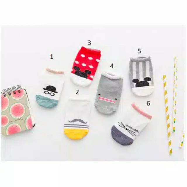 KAOS KAKI KOREA BAYI LUCU PENDEK MOUSTACHE, MOUSE, HAT, SHARK ,MM