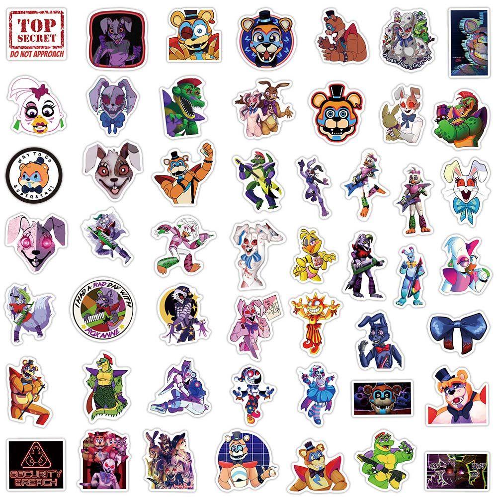 Mxbeauty Lima Malam Di Freddy's Security Breach Series 50pcs/pack Scrapbooking Graffiti Stiker Alat Tulis Stiker Mobil Kipas Koleksi Hadiah Stiker Hias