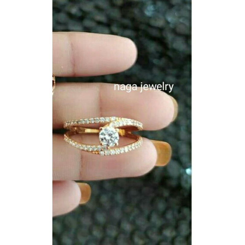 cincin variasi putih mata emas kadar 375