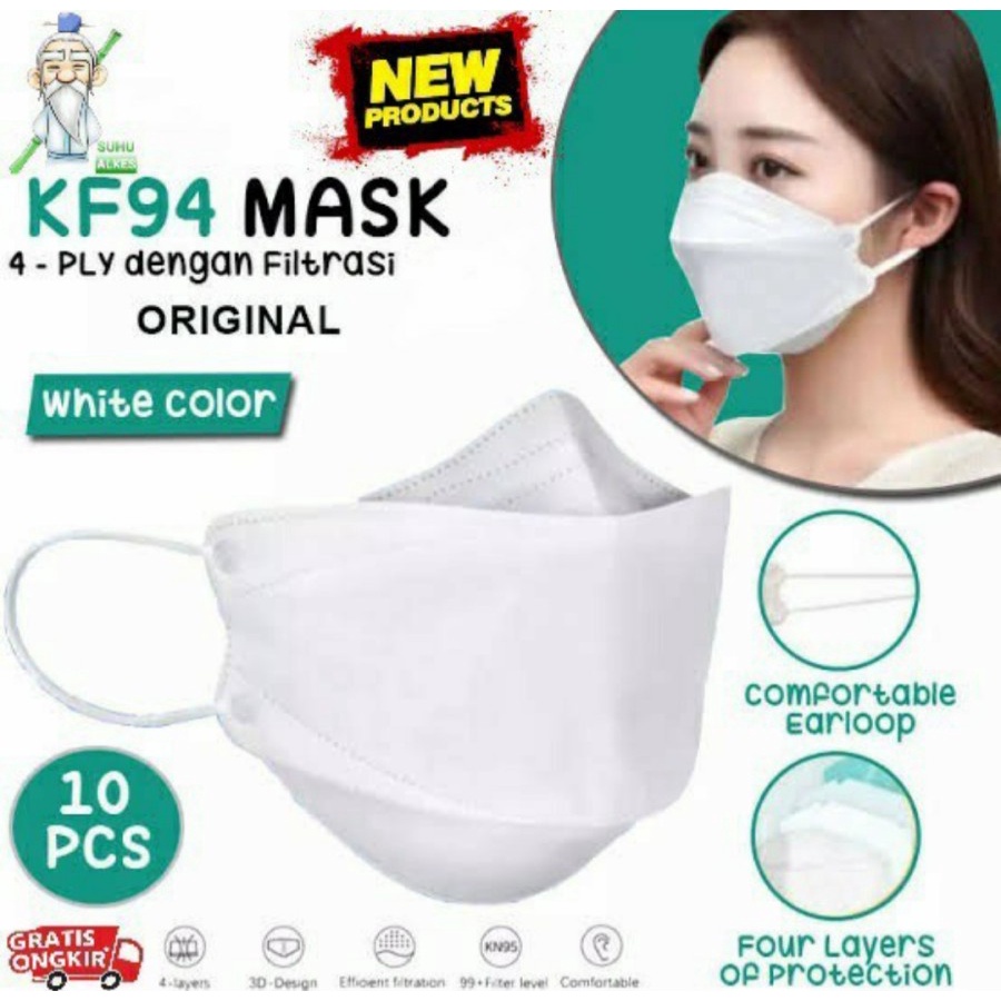 Masker KF94 4ply Dewasa Korea Hitam Putih Evo Convex Isi 10pcs 10 pcs/Masker KF94 Murah Premium