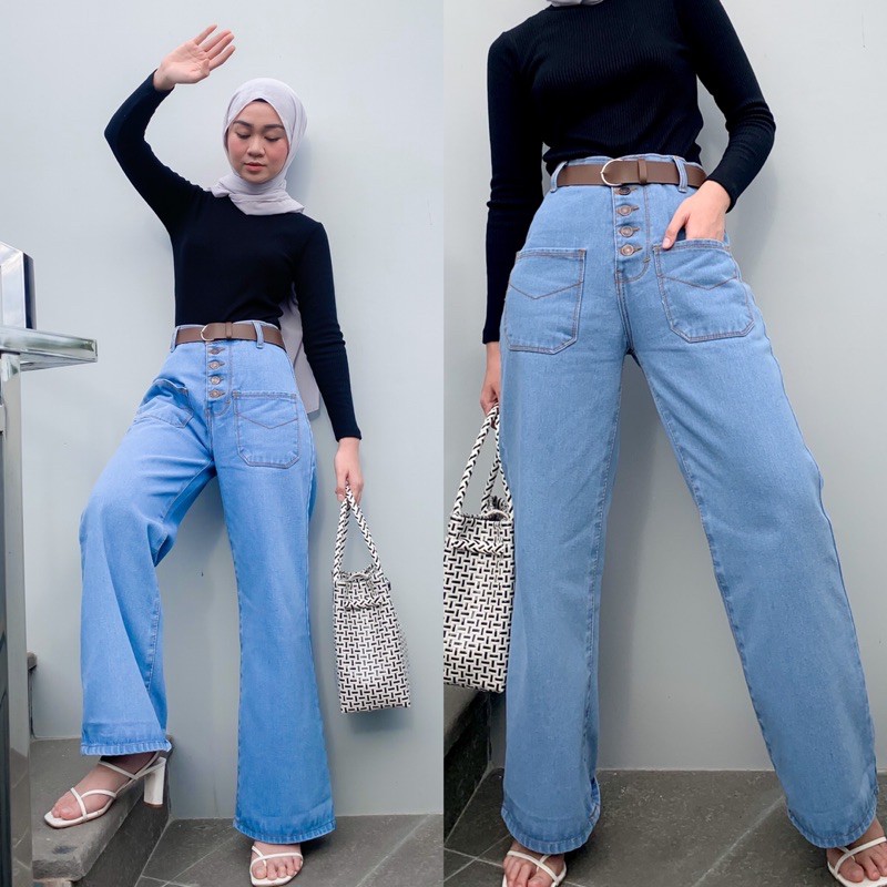 Kulot Jeans Nikita / Kulot Jeans Kancing Light Blue