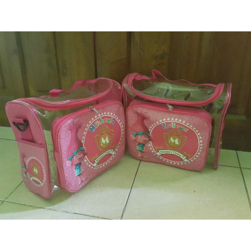 Tas slempang saku mika souvenir gambar printing castem.free desain gambar plus foto