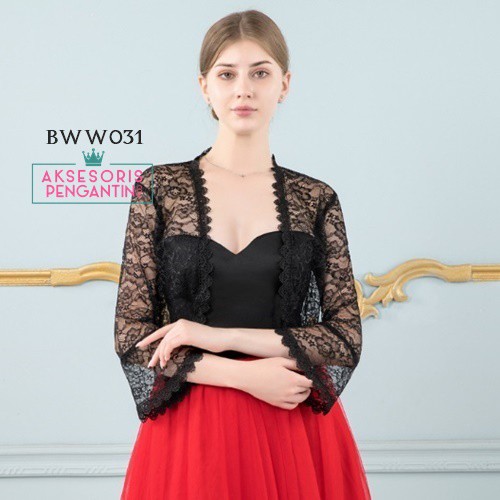 [PRODUK TERLARIS] CARDIGAN PESTA ASESORIS PENGANTIN BOLERO BRUKAT LACE HITAM BWW031