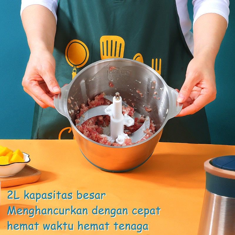 CHOPPER DAGING STAINLESS/PENGGILING DAGING PENGGILING BUMBU PENGGILING ADONAN KUE 2 LITER