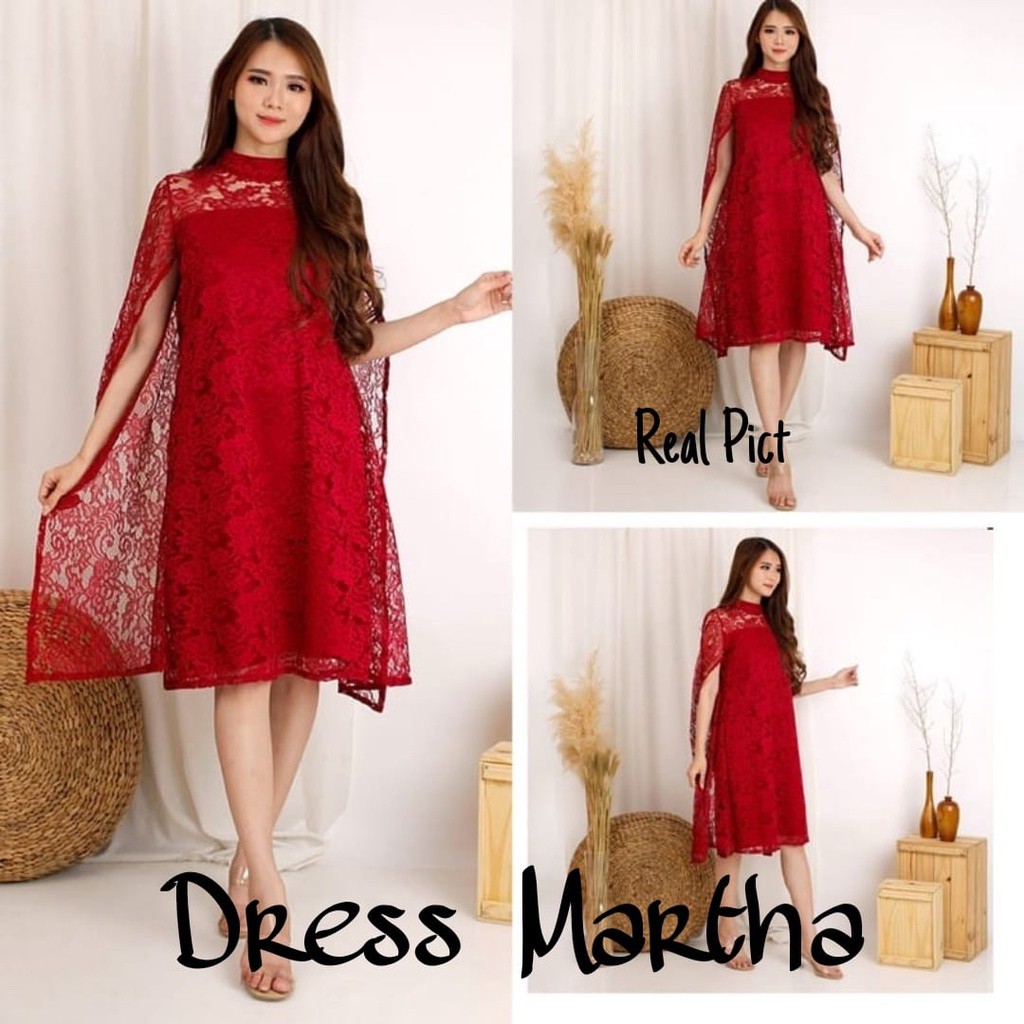 Baju Dress Wanita Remaja Trendy Kekinian Terbaru 2021 Dress Martha Brukat Gaun Modis Pesta Natal Iml