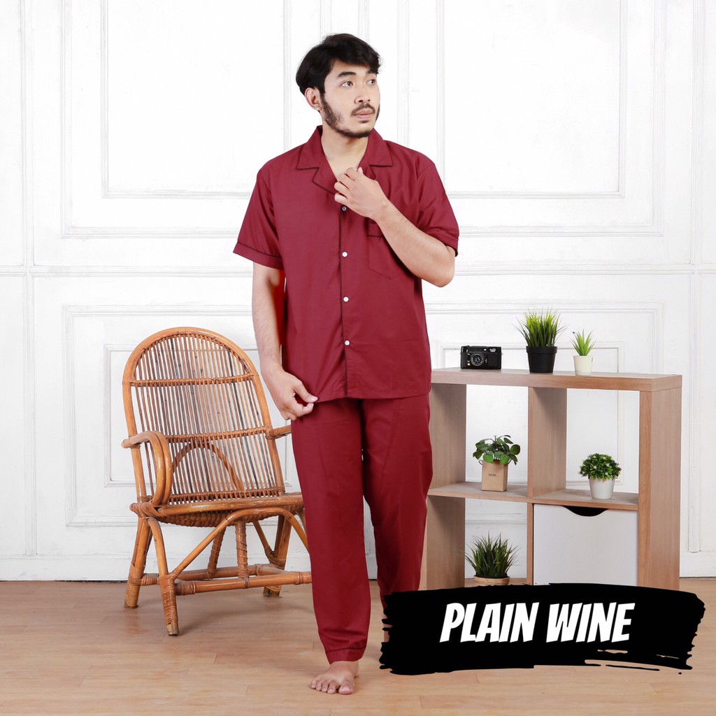 PIYAMA PRIA POLOS &amp; MOTIF / KOTAK SALUR GARIS / KATUN BAJU TIDUR LAKI LAKI / COWO MAN PAJAMAS RUMAH