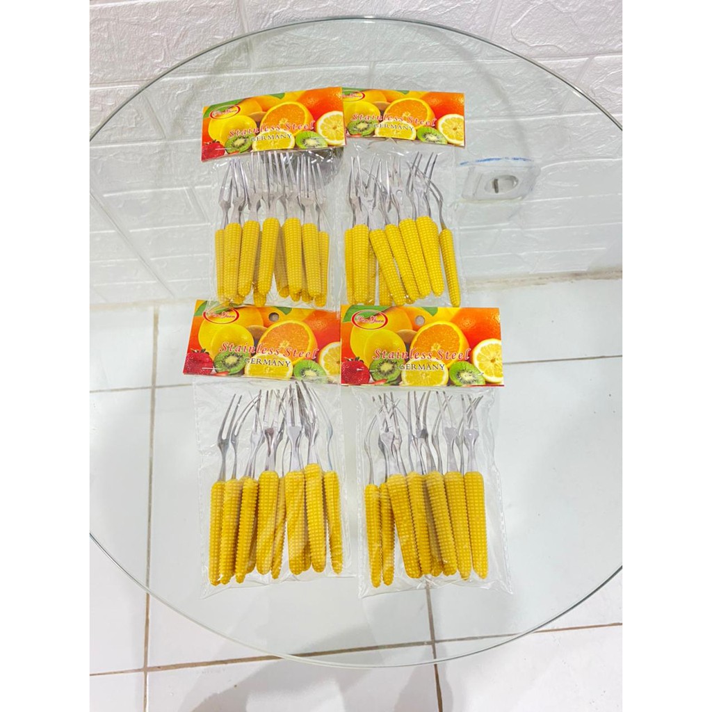 Tusukan buah / Tusukan buah motif jagung / garpu mini tusukan buah /Garpu Kecil Untuk Buah