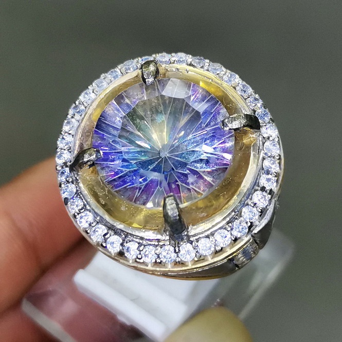 Cincin Permata Kinyang Pelangi Mistik Quartz Bagus