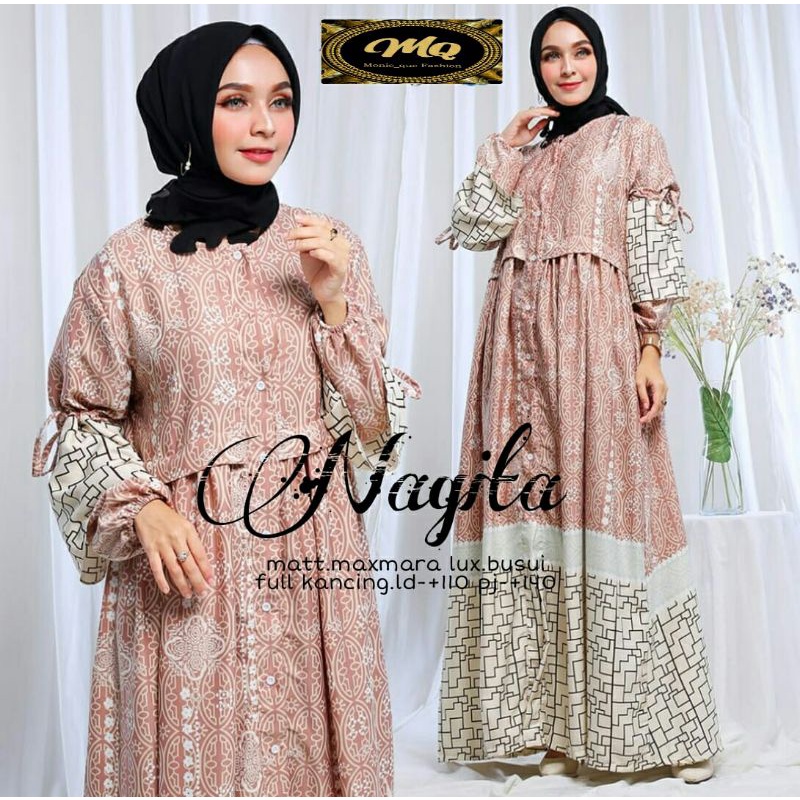 Nagita dress bahan maxmara lux / motif print / busui Ld 110 cm pj 140 cm