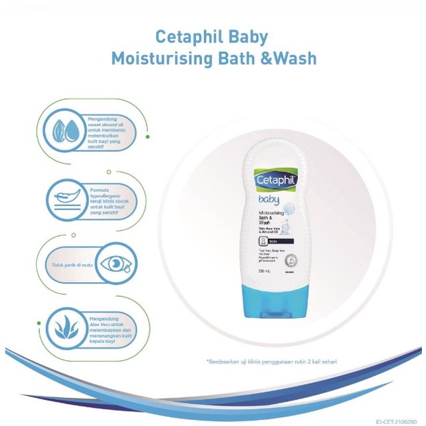 Cetaphil Baby Moist Bath &amp; Wash 230ml Perawatan Sabun Mandi dan Shampo untuk Melembabkan Kulit Bayi