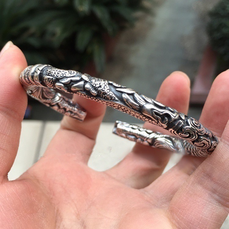 Perhiasan Gelang Baja Titanium Dragon Head Viking Fashion Pria dan Wanita