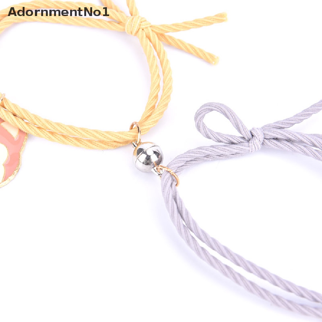 (AdornmentNo1) 2pcs / Set Gelang Tangan Pasangan / Pria / Wanita Magnet Motif Kartun Lucu