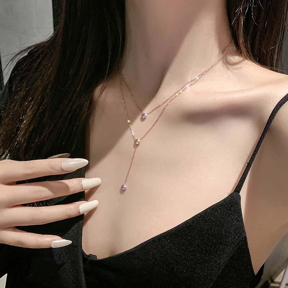 Agustina O-Chain Kalung Temperamen Liar Wanita Rumbai Korea Zirkon Perhiasan Fashion