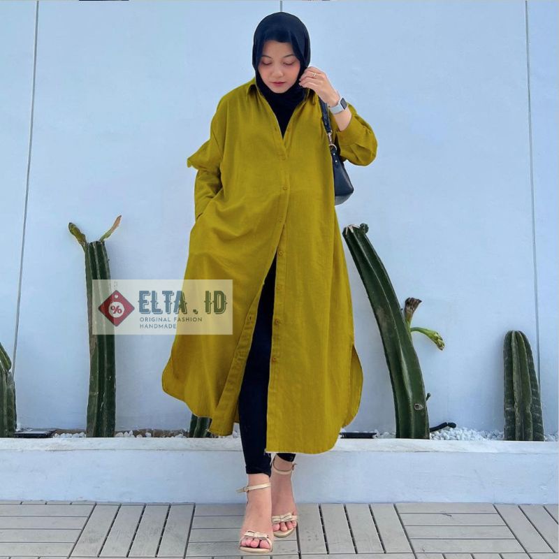 Long Tunik Crinkle Dress Polos Bahan Airflow Linen Crinkle Lengan Panjang Motif Polos Atasan Tunik jumbo Dress Jumbo Fashion Hijab Outfit Kantor Hijab Style Dress Murah Dress Tunik Jumno