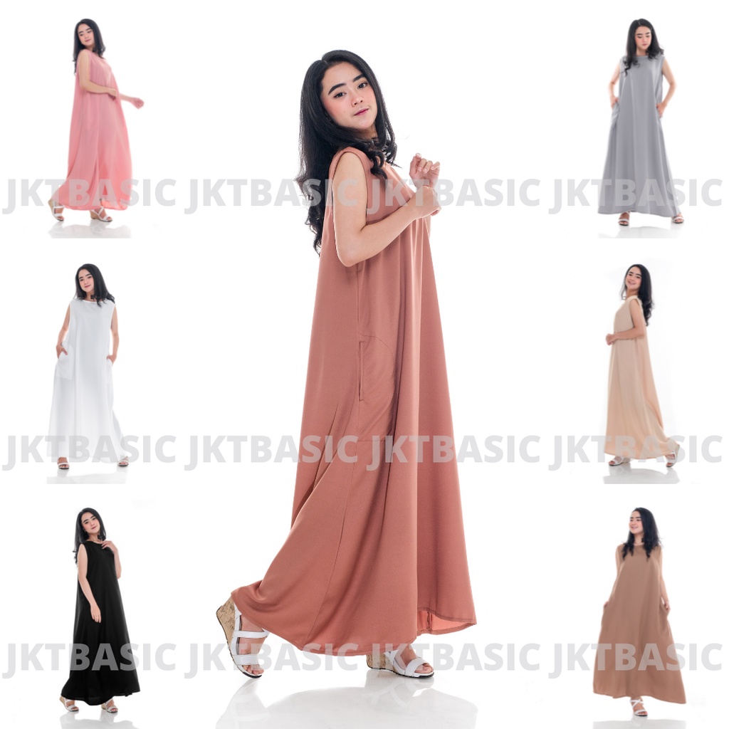 Inner Dress Tanpa Lengan Maxi Panjang Polos Oversize