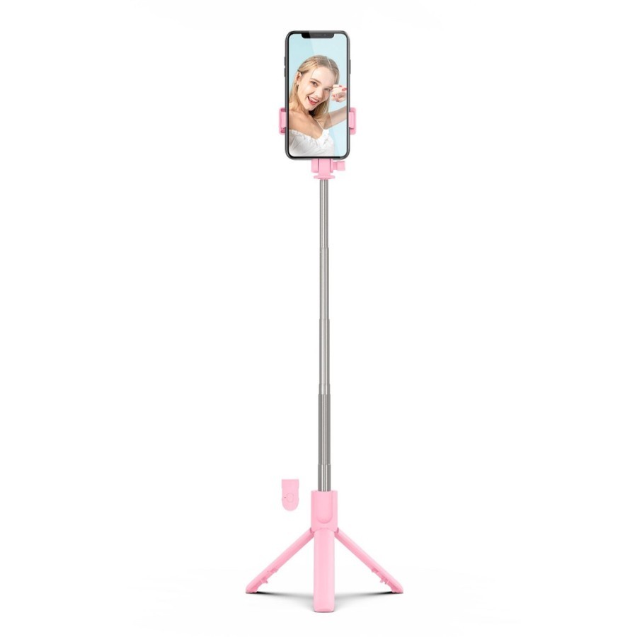 TB04-Tongsis Tripod Bluetooth 4in1 Selfie Stick Remote Cam macaron