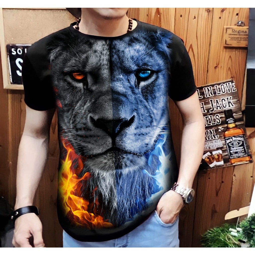 Kaos Distro Pria Lengan Pendek / Motif Macan Campur / Shalch Trendy