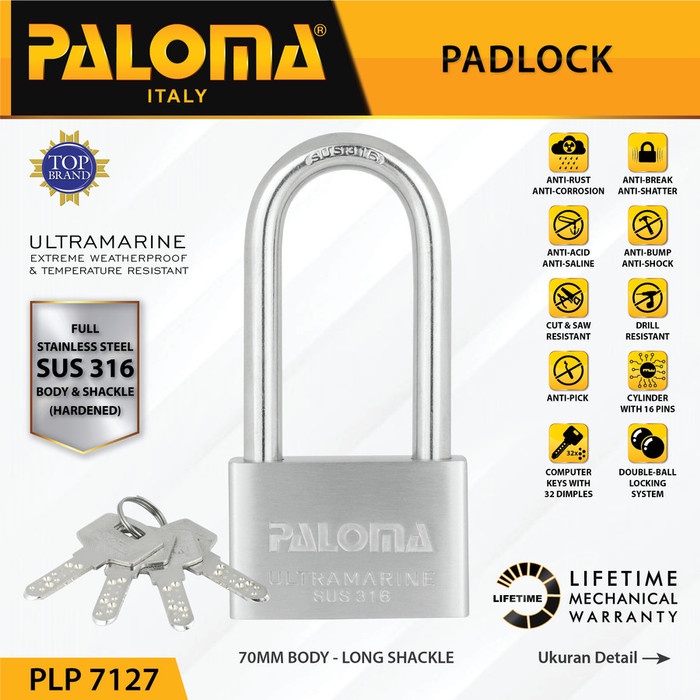 Paloma Gembok Kunci PadLock PLP 7127 Ultramarine 70MM LONG SSS