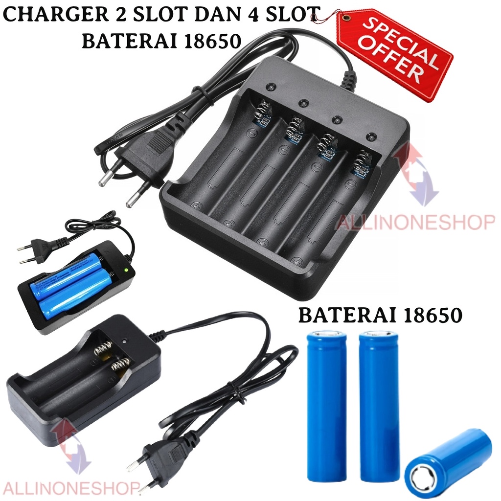 Baterai Charger Model 18650 3400 mAh / Charger Baterai 2 Slot 18650n / Charger Baterai 4 Slot / Baterai Charger Universal