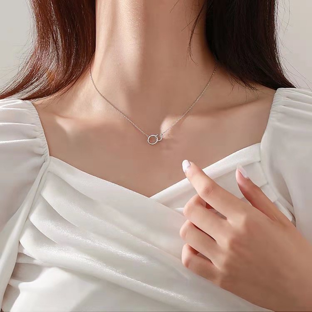 Kalung Rantai Choker Berlian Model Hollow Double ring Gaya Korea Untuk Wanita