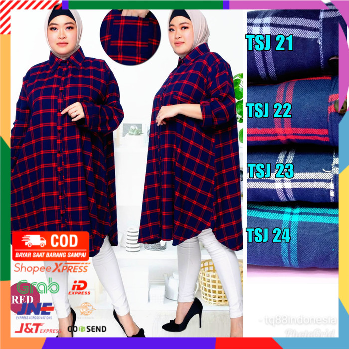 ✨ BISA COD ✨ Tunik flanel super jumbo/tunik jumbo/tunik terbaru/tunik murah/tunik - Navy Biru