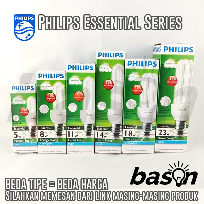 PHILIPS ESSENTIAL 18W E27 | Lampu Hemat Energi | Putih Atau Kuning