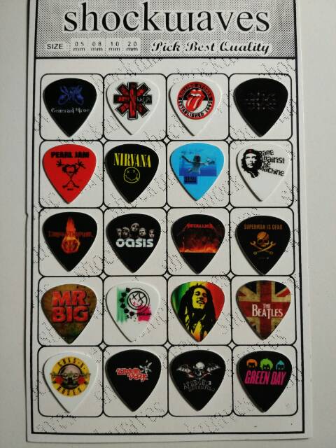 Pick Gitar Band Ternama Full Colour Selembar isi 20biji