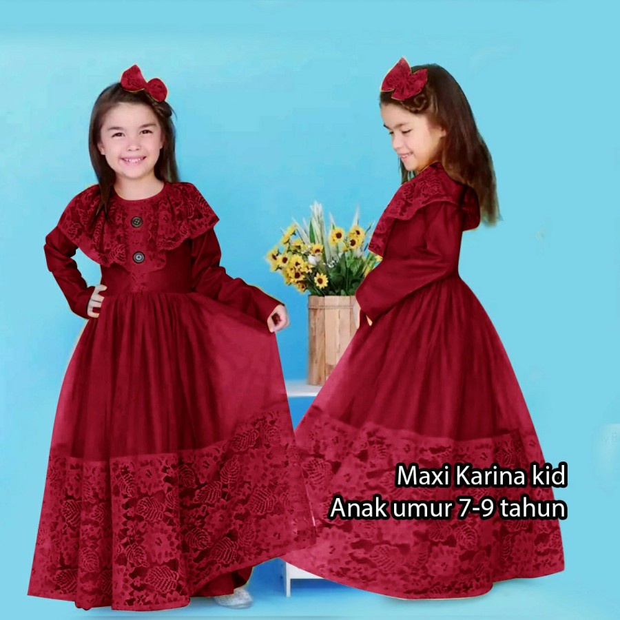 Baju Gamis Brukat Anak Perempuan Muslim Usia 4 5 6 7 8 9 Tahun Pesta Lebaran Mewah Elegan Modis Keki