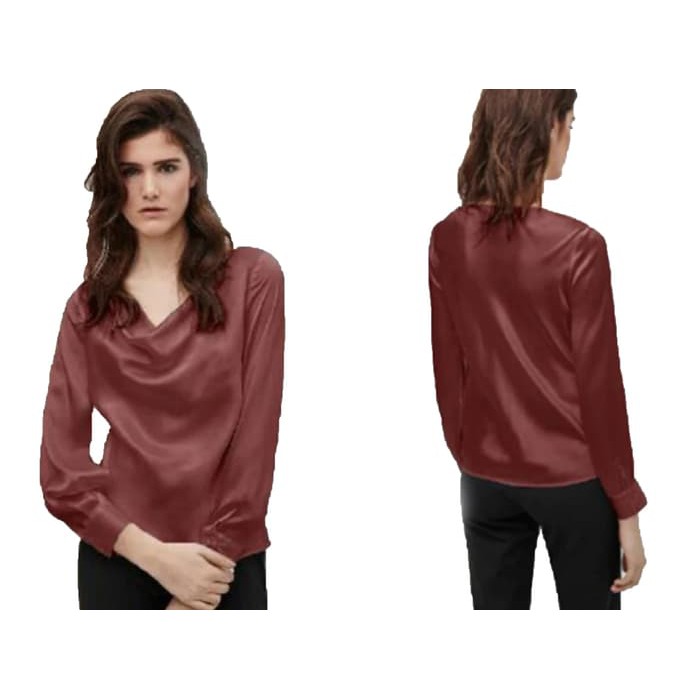 [Blouse Sakira Maroon SW] blouse wanita saten maroon